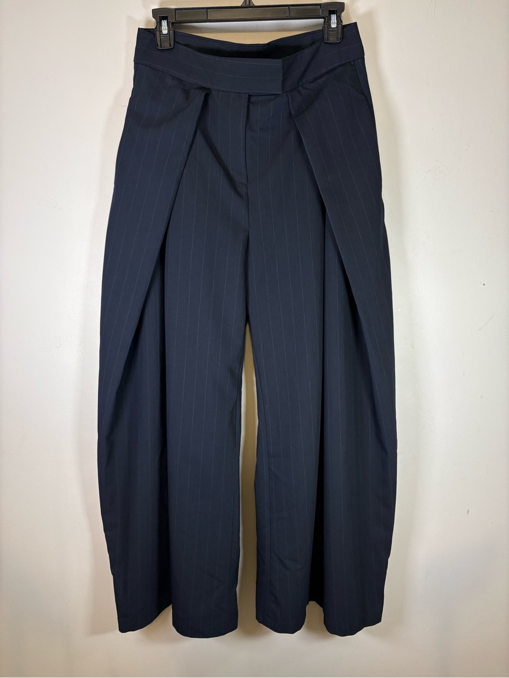 Zara ZW Collection Pinstripe Pleated Balloon Trousers Size Small Palazzo